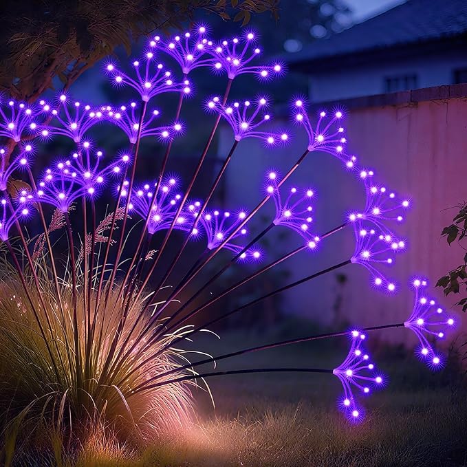 JJGoo Solar Garden Lights, New Upgraded 2 Pack Solar Swaying Starburst Light, Waterproof Fireworks Outdoor Lights, Yard Patio Pathway Decoration, Purple JJGoo
