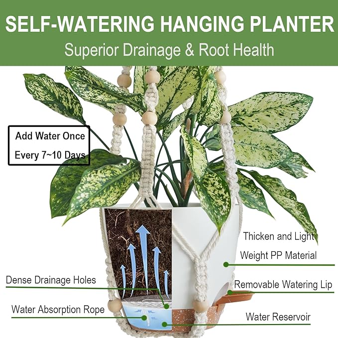 Hanging Planters with Macrame Plant Hangers for Indoor Outdoor Plants 3 Set Self Watering Pots Hanging Baskets Flower Pot Holders 3 Different Size Bouqlife