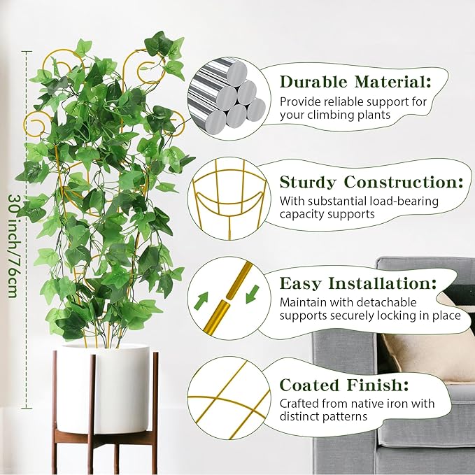 ZOUTOG Trellis for Climbing Plants Indoor 4 Pack 30 Inch,Rustproof Metal Garden Trellis for Potted Plants,Sturdy Houseplant Support Indoor Outdoor for Ivy Pothos Monstera Hoya Flower Vine(Golden Moon) ZOUTOG