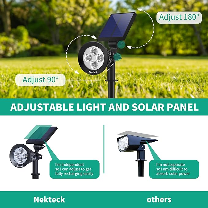 Nekteck Solar Lights, 2-in-1 Solar Spot Lights Outdoor, Waterproof Solar Powered Landscape Spotlights, Bright and Dark Sensing, Auto On/Off for Yard, Pathway, Garden, Driveway (6 Pack, Warm White) Nekteck