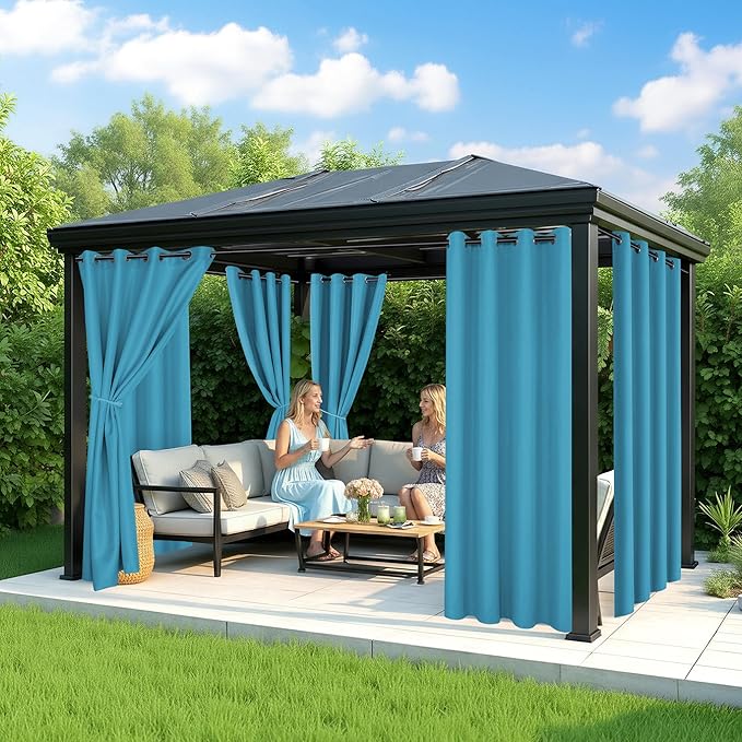 Outdoor Curtains for Patio Waterproof - 6 Panels Privacy Weatherproof Outside Curtains with Grommets for Pergola, Gazebo, Porch, Cabana, Balcony, 54 x 84 Inch, Teal RichSets