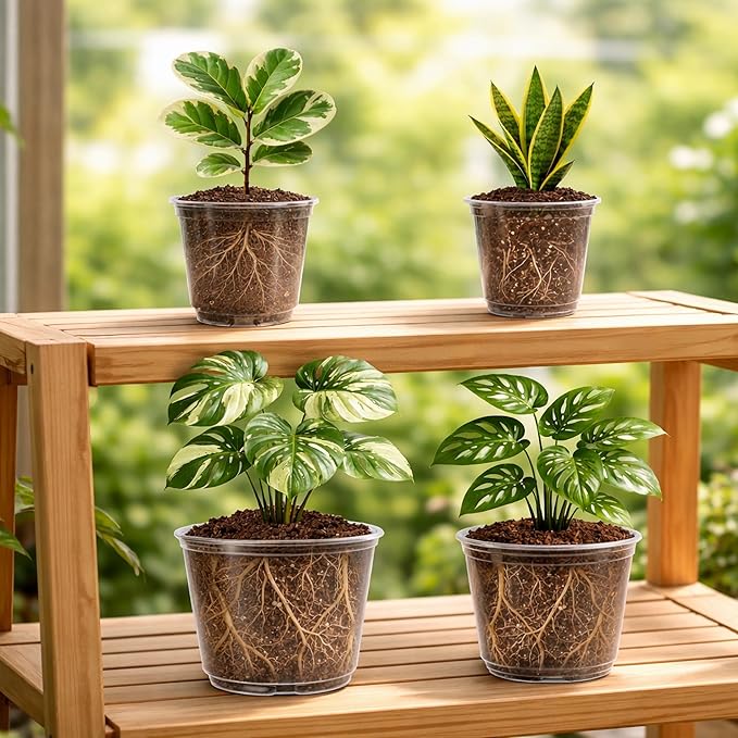 16 Pack 10/8/6/5 Inch Reinforced Large Clear Nursery Pots with Drainage Holes, Transparent Variety Pack Plastic Plant Pot for Vegetable Propagation, Root Cutting, Seed Starting Bluepro