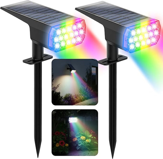 Solar Lights Outdoor Waterproof, LED Solar Spot Lights Outdoor, 7 Color Changing Solar Spotlights, Multicolor RGB Dusk-to-Dawn Uplights for Garden Landscape, Yard, IP65, Auto On/Off Chasikeo