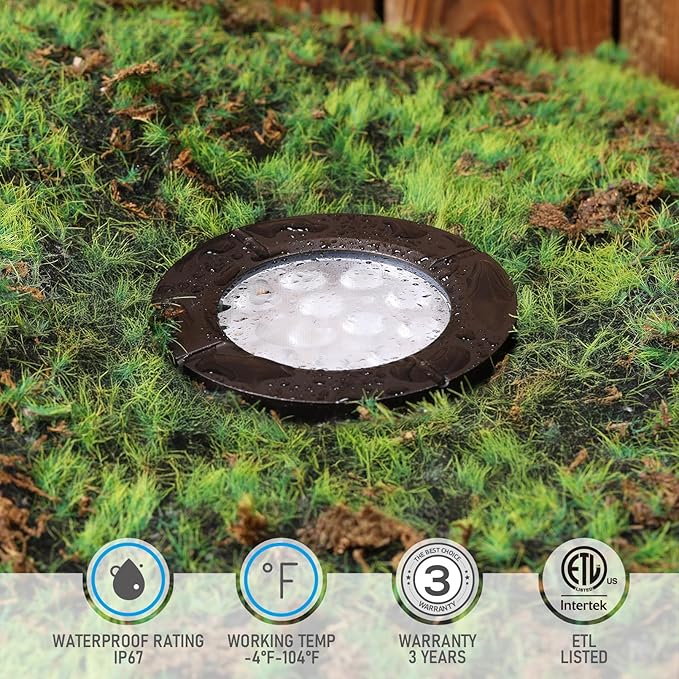 LEONLITE Dia. 4 Inch 5CCT Well Lights Landscape LED In Ground, 5 Color Temperature Selectable, 12-24V AC/DC CRI90 Low Voltage Outdoor Garden Landscaping, Aluminum Housing, Oil Rubbed Bronze, Pack of 6 LEONLITE