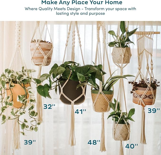 Nook Theory 6-Pack Macrame Plant Hangers with 12 Hooks - Hanging Planters for Indoor Plants, Boho Macrame Hangers Indoor Outdoor, Decorative Plant Hanger Indoor (Caramel) NookTheory