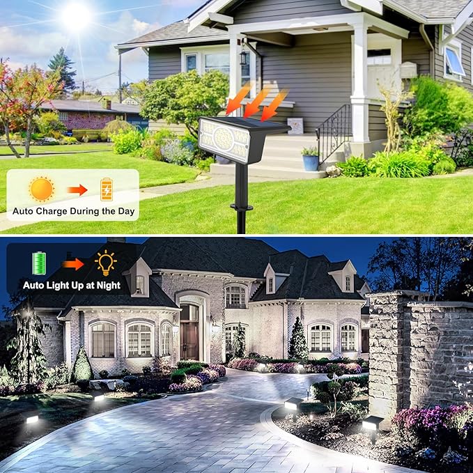 T-SUN Solar Spot Lights Outdoor, 8 Pack 49LED Landscape Spotlights, 2 Lighting Modes Auto ON/Off Solar Lights for Trees, Garden, Yard, Pathway, Driveway(White) T-SUN