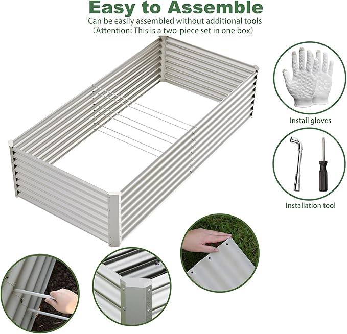 8x4x2ft Raised Garden Beds Kit, Galvanized Planter Garden Boxes Outdoor, Metal Raised Garden Beds for Vegetables,Fruits,Herb,Flower,Silver kingddeergardenbed