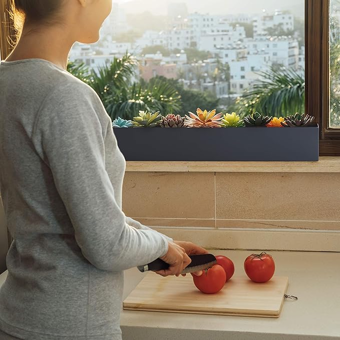 DR&Co Modern Grey Rectangle Planter Box, 16" Metal Planter Perfect for Succulent, Narrow Box for Table or Window Sill, Rectangular Stainless Steel Long DRCo