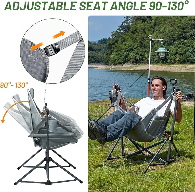 TIMBER RIDGE Hammock Camping Chair with Adjustable Backrest, Heavy Duty Folding Hammock Chair Supports 300lbs, Portable Hammock Chair for Camping, Travelling and Patio, Grey 2 Pack TIMBERRIDGE