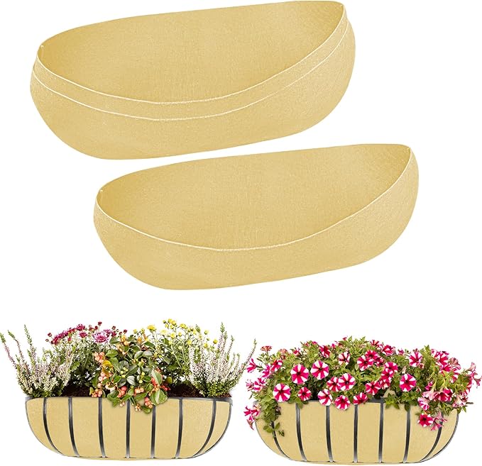 3PCS 30 Inch Planter Basket Liners Fabric Window Box Liners Felt Trough Planter Liner Replacement Beige Flower Basket Liner Non-Woven Hanging Plant Liner for Planters Garden Fence - Avoid Bird Nesting Emsiok
