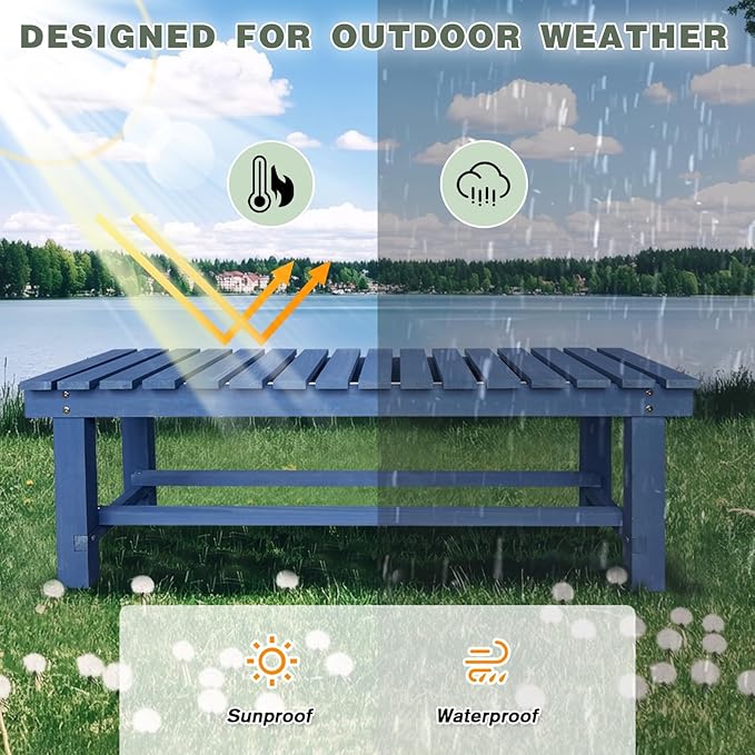 Outdoor Garden Wood Bench, 2-Person Weatherproof Wooden Bench Park Narrow Bench, Never Rot or Fade Waterproof Backless Bench for Entryway, Outdoor, Patio, Porch, Backyard and Park (Blue, 35.5''/90cm) LSPYYDS