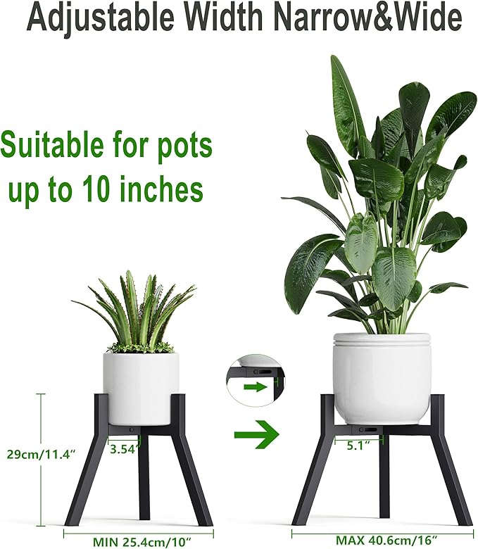 Adjustable Plant Stands Set of 2, Metal Small Plant Holder, Heavy Duty Stable Flower Holder Stand Rack for Various Pot Sizes Indoor Outdoor Corner Living Room Balcony Office Black PS-007BK-2 IRCPEN