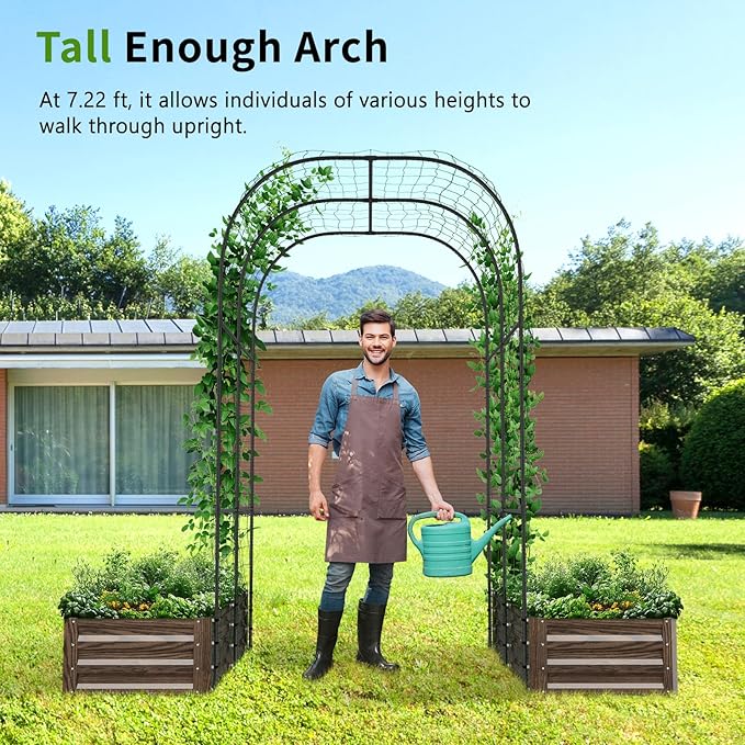 DoCred 3 in 1 Raised Garden Bed with 87in Tall Arch Trellis for Climbing Plants, Galvanized Planter Garden Box Outdoor for Gardening, Climbing Vegetables, Flower DoCred