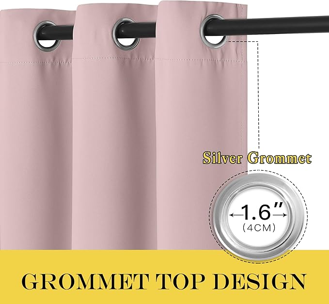 NICETOWN Baby Pink Curtains for Nursery, Sliding Glass Door Grommet Thermal Insulated Blackout Curtain Room Divider Sound Reducing Window Treatment for Kids Room/Bedroom, 1 Panel, W100 x L84 NICETOWN