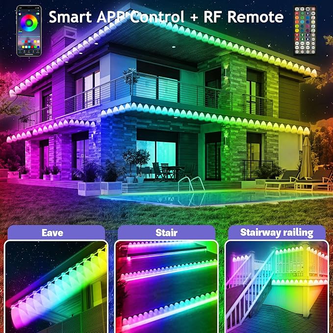 FBZ 300FT Permanent Outdoor RGB Lights - IP67 Waterproof with Smart App Control Remote,DIY Scene Modes, Music Synchronization,Eaves Lights for Garden Decor,Deck,Christmas Rootora