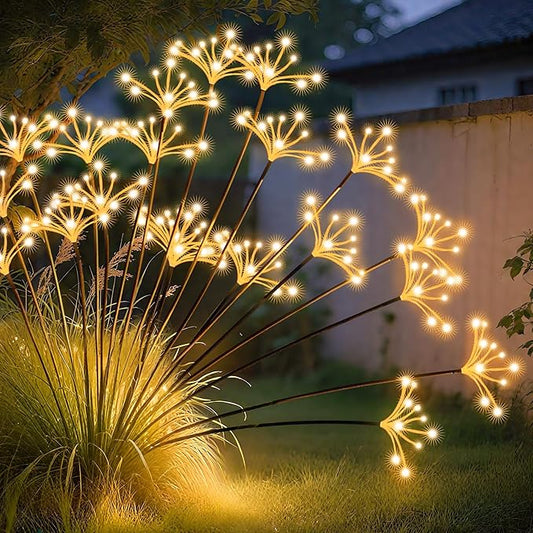 JJGoo Solar Garden Lights, New Upgraded 6 Pack Solar Swaying Starburst Light, Waterproof Fireworks Outdoor Lights, Yard Patio Pathway Decoration, Warm White JJGoo