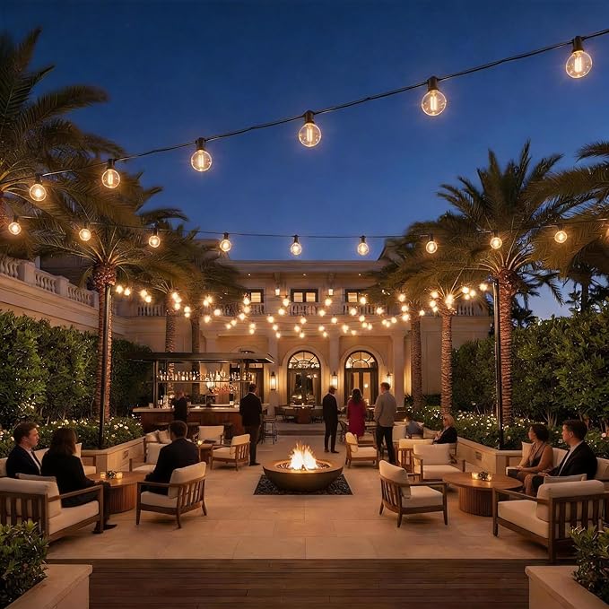 RTTY Classic Series 150FT Outdoor String Lights Pro Set with 58 G40 Bulbs - The Starter System for House Outline Lighting, Full Pergola or Pool Coverage, and Restaurant to Hotel Terrace Ambiance RTTY