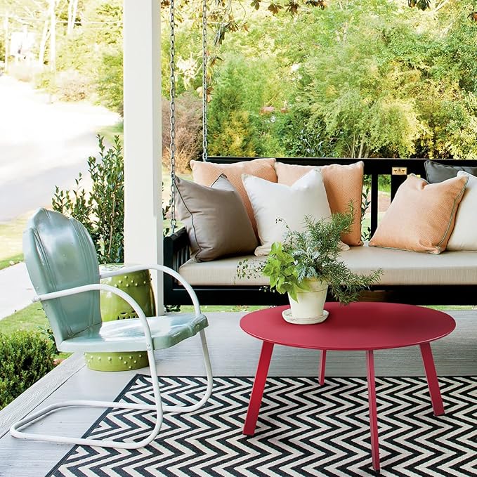 Grand patio Round Steel Patio Coffee Table, Weather Resistant Outdoor Large Side Table, (Red, 1PC) GrandPatio