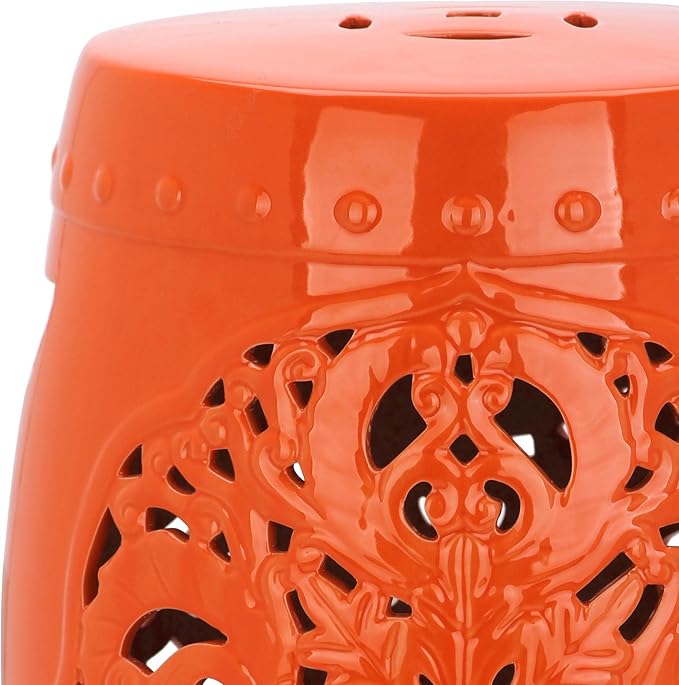 Safavieh Flora Glazed Ceramic Decorative Garden Stool, Orange SAFAVIEH