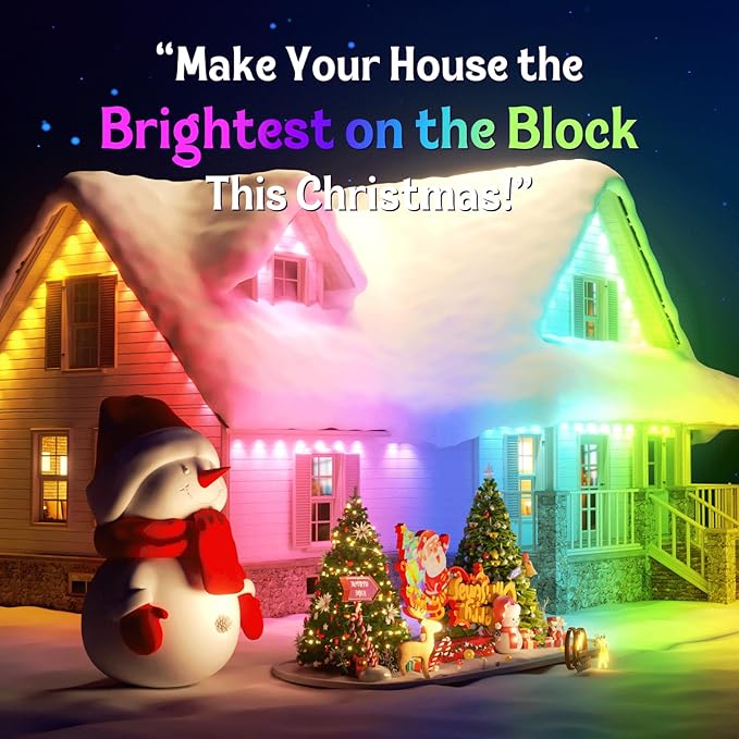 Fitop Permanent Outdoor Lights, 200FT RGB Smart LED Eaves Light, IP67 Waterproof Outdoor Strip Lights, 16 Million Colors, Extendable, App/Remote Control, Music Sync Fitop