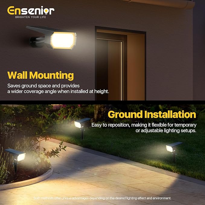 Ensenior Solar Spotlights Outdoor, 56 LEDs Brightness Adjustable 3000K LED Solar Garden Lights, Halloween Christmas Landscape Lighting for Flag/Yard/Pathway, IP65 Waterproof - 10 Pack Ensenior