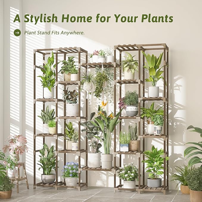 Plant Stand Indoor Tall Hanging Plant Shelf 16 Tiers Large Outdoor Plant Rack for Multiple Plants Wood Plant Holder for Living Room Garden Balcony Gentingbro