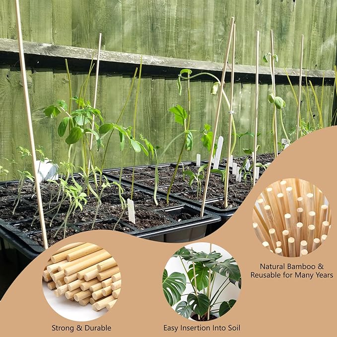50PCS Bamboo Plant Stakes, 18Inch Natural Bamboo Sticks Garden Stake, HAINANSTRY Plant Support Stakes for Indoor and Outdoor Plants, Stakes for Gardening, Orchid Tomato Vegetable Stakes for Garden HAINANSTRY