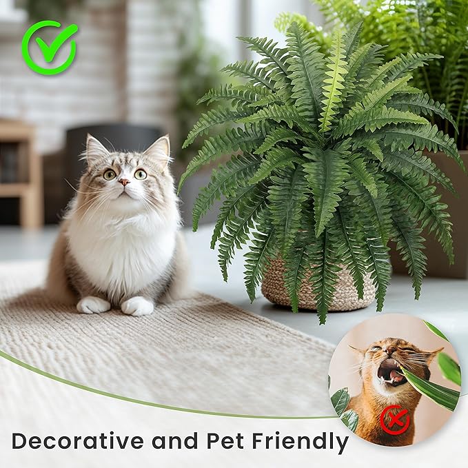 35" Ferns Artificial Bush Plants Large, 2 Artificial Boston Ferns with 39 Fronds for Outdoors Home Decor ForestPrince