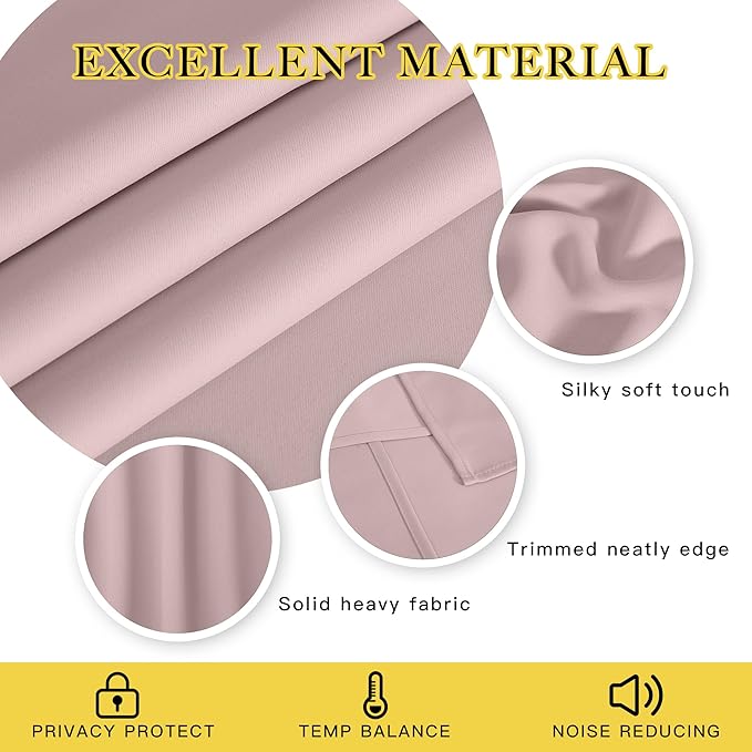 NICETOWN Baby Pink Curtains for Nursery, Sliding Glass Door Grommet Thermal Insulated Blackout Curtain Room Divider Sound Reducing Window Treatment for Kids Room/Bedroom, 1 Panel, W100 x L84 NICETOWN