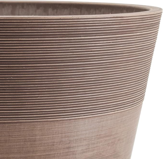 PSW Pot Collection FM35TP 14-inch Plastic/Stone/Wood Composite Large Ribbed Planter – No Drainage Hole (Drillable), Indoor/Outer Garden Pot for Foliage, Trees, Flowers, Ferns, Taupe PSW