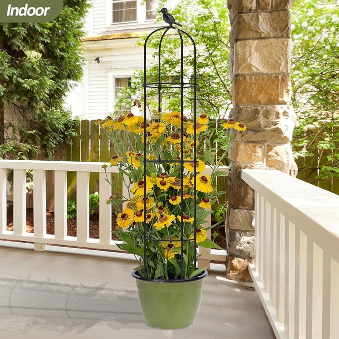 Garden Obelisk Trellis for Climbing Plants Outdoor - 69"(H), Rustproof Trellis with Adjustable Rings, Metal Plant Support for Potted Vines, Garden Trellis Use for Outdoor or Indoor(1 Pack) TrellumeGardenHome