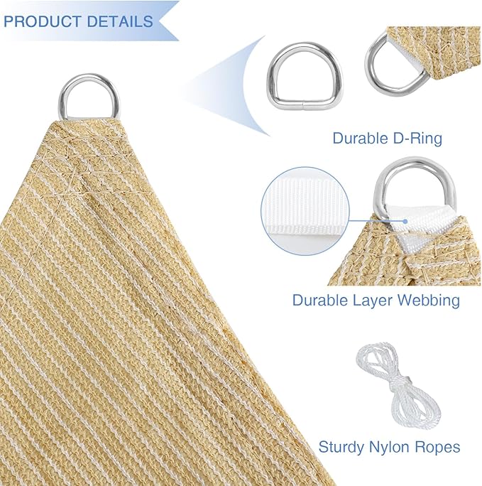 E&K Sunrise 19' x 19' x 19' Sun Shade Sail Triangle Canopy Shade Cover UV Block for Patio Backyard Garden Outdoor (Beige) EKSUNRISEINC