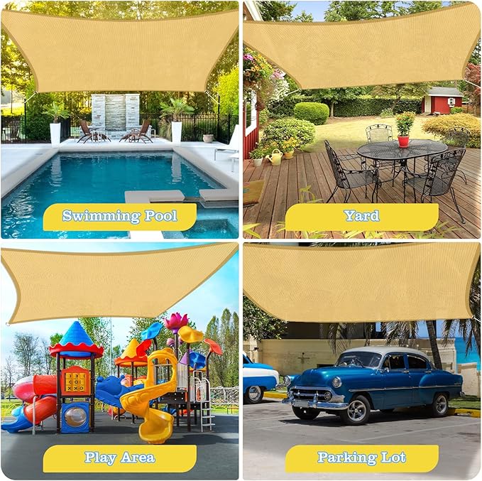 HappyTrends Sun Shade Sail,Heavy Duty UV Protection Beach Shade Canopy Wind sail,Tear and Rust Resistant Patio sail Shade for Yard Deck Lawn Garden Rectangle Sunshade(12'x 12',Sand) HappyTrends