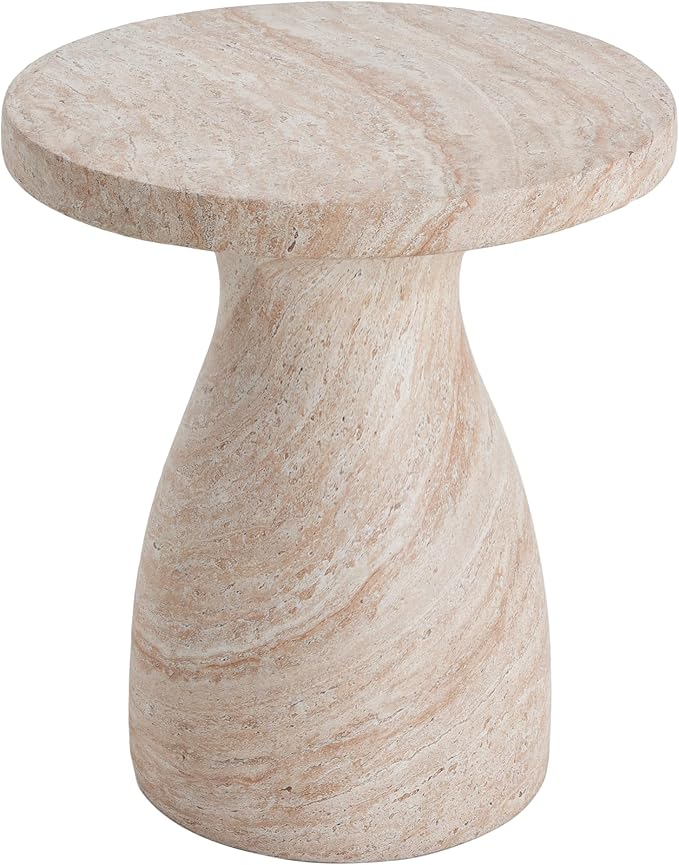 Christopher Knight Home Jayme 22.5" Indoor Outdoor Round Top Accent Side Table, Patio Decorative End Table, Lightweight Concrete Garden Stool for Patio Living Room Balcony & Garden Decor, Travertine ChristopherKnightHome