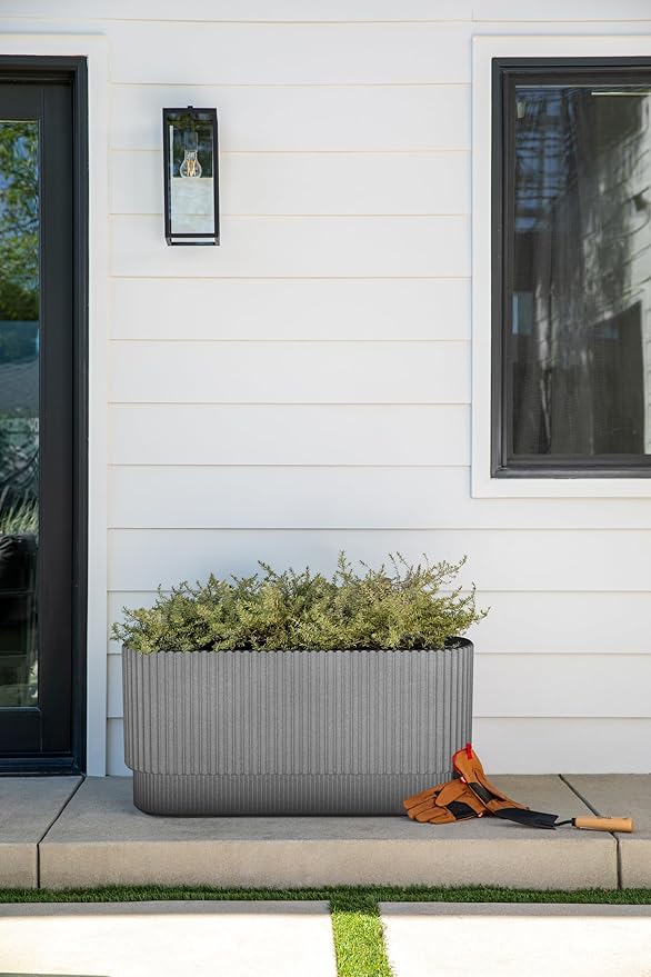 Veradek Demi Series Long Planter for Porch, Patio, Backyard | Durable Plastic-Concrete Material | Modern Décor for Shrubs, Flowers VeradekOutdoor