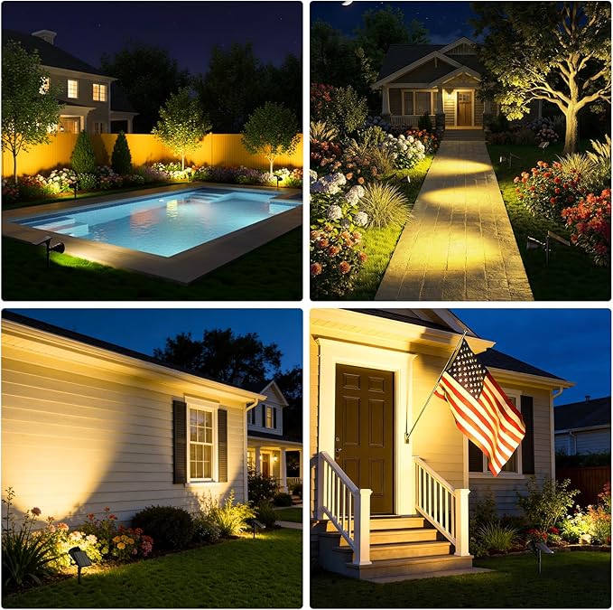 JSOT 600 Lumen Bright Solar Lights Outdoor Waterproof,Solar Powered Landscape Spotlights Solar Walkway Lighting for Backyard Garden Pathway Driveway Path Wall Patio Decor Warm White 4 Pack JSOT