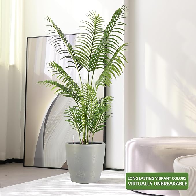 Dexceder 13x12 Self Watering Planter with Wheels Indoor Outdoor, Inner Pot Design, Thickened Large Floor Standing Flower Plant Pot with Water Level Indicator (Grey Gold Crackle) Dexceder