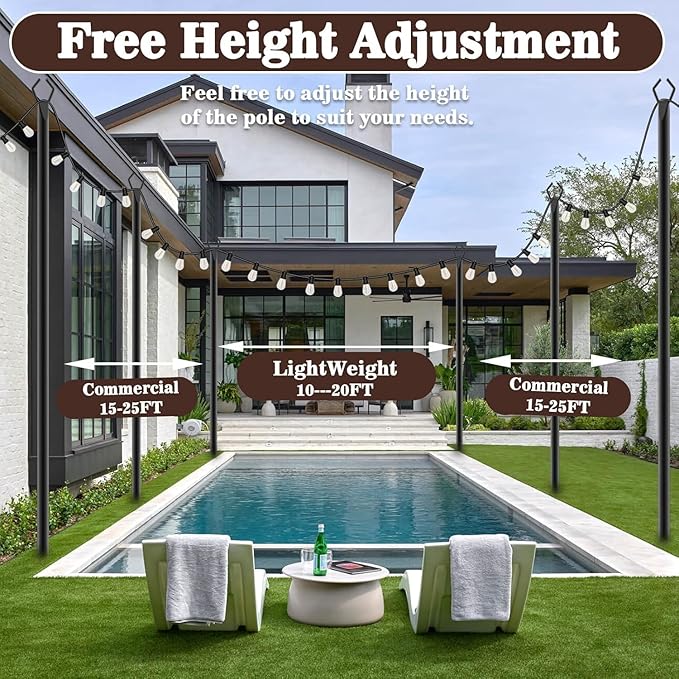 AILBTON 8 Pack 10Ft String Light Poles,Light Poles for Outside String Lights,Outdoor Light Poles with Fork,Metal Pole Stand for Patio,Backyard,Deck AILBTON