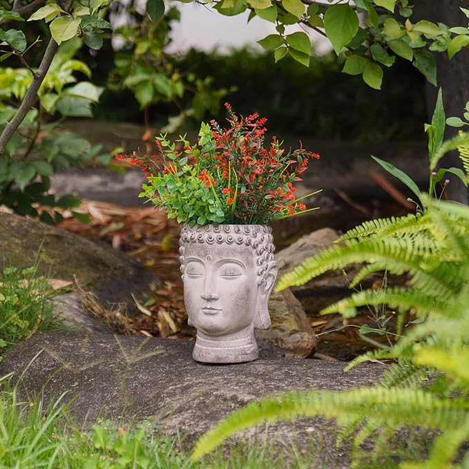 Buddha - Face Flower Pot - Head Planters - Garden Statue - Cactus Succulents Planter Pot Indoor Outdoor Planter with Drainage Hole Unique Garden Farmhouse Decor 6.25*6.5*8.25 Inch Newman House Studio NewmanHouseStudioLLC