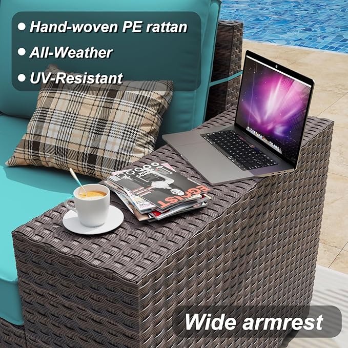 ALAULM 12 Pieces Outdoor Patio Furniture Set Sectional Sofa Sets Brown PE Rattan Patio Conversation Set w/10 Turquoise Blue Seat Cushions and 2 Coffee Tables ALAULM