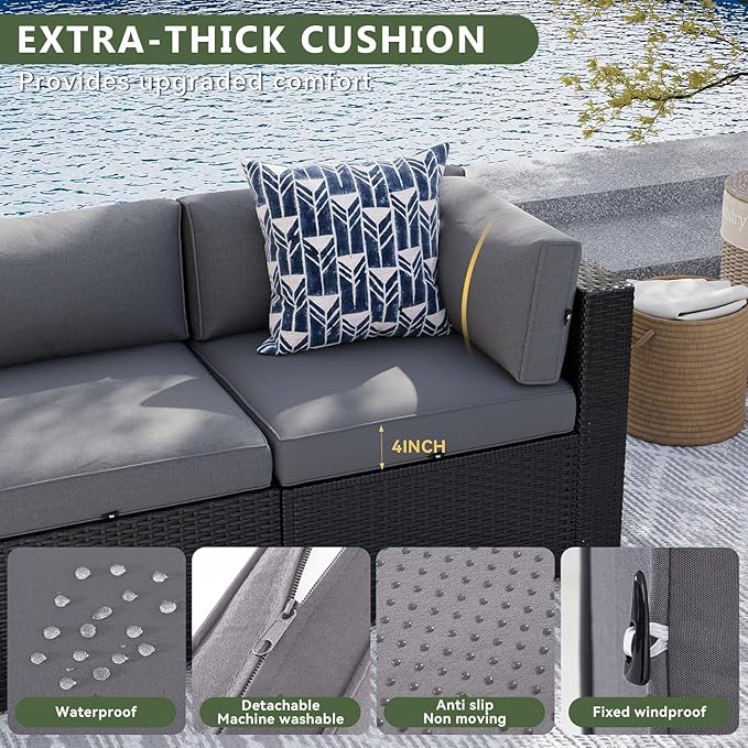 Aoxun Patio Furniture Sets, 2-Piece Outdoor Patio Furniture with Thick Cushions, Wicker Outdoor Conversation Set Sectional Sofa for Backyard, Poolside Aoxun
