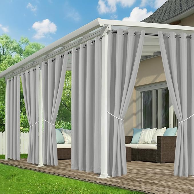 Outdoor Curtains for Patio Waterproof - 6 Panels Privacy Weatherproof Outside Curtains with Grommets for Pergola, Gazebo, Porch, Cabana, Balcony, 54 x 84 Inch, Silver RichSets