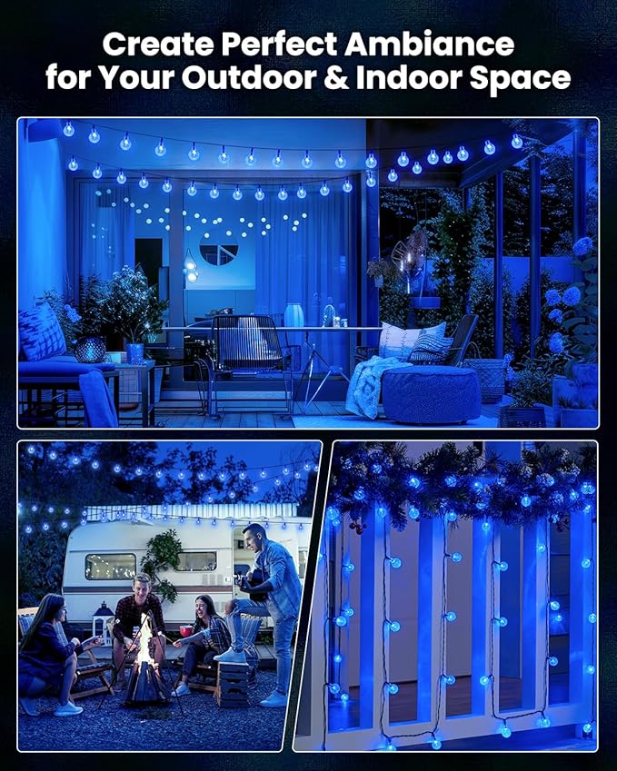 Brightown Solar String Lights Outdoor 60 Led 35.6 Feet Waterproof Solar Powered Patio Lights with 8 Lighting Modes for Garden Yard Porch Wedding Party Decor Halloween (Blue) Brightown