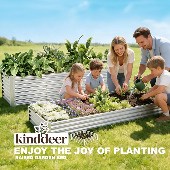 12x4x1ft(2 Pack) Raised Garden Beds Outdoor Kit, Galvanized Planter Garden Boxes Outdoor, Metal Raised Garden Beds for Vegetables,Fruits,Herb,Flower,Silver kingddeergardenbed