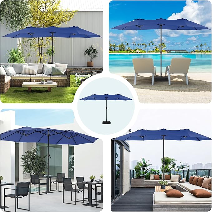 DUMOS 15FT Large Patio Umbrella with Base Included, Rectangle Table Umbrella Outdoor Patio, Outside Umbrellas for Deck, Market, Backyard, Blue DumosLifestyle