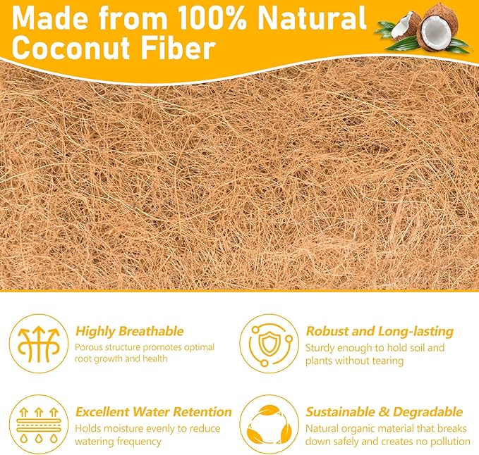Riare 2 Pack 30 Inch Rectangle Coconut Liners for Planters, Natural Coconut Fiber Planter Liners, Window Box Liner Trough Coco Liner for Outdoor Flower, Garden Wall, Deck & Fence Planter Boxes Riare