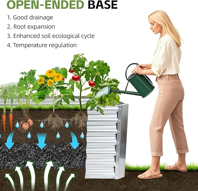 8x2x2ft Raised Garden Bed - Galvanized Deep Root Planter Boxes Outdoor with Wing Nuts and Safety Edges for Gardening Vegetables, Flowers, Herbs, Succulents - Silver GoCampDirect