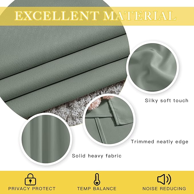 NICETOWN Blackout Sage Green Curtain for Windows 120 inch Long - Thermal Insulated Solid Grommet Room Darkening Drape Sound Reducing for Bedroom/Living Room (1 Panel, W52 x L120) NICETOWN