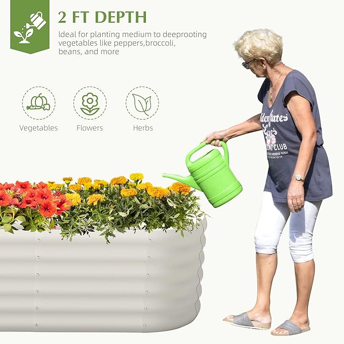 Galvanized Raised Garden Bed, Outdoor Planter Bed, Metal Planter Box for Gardening and Planting,8x2x1.5ft, Milk White Besebay