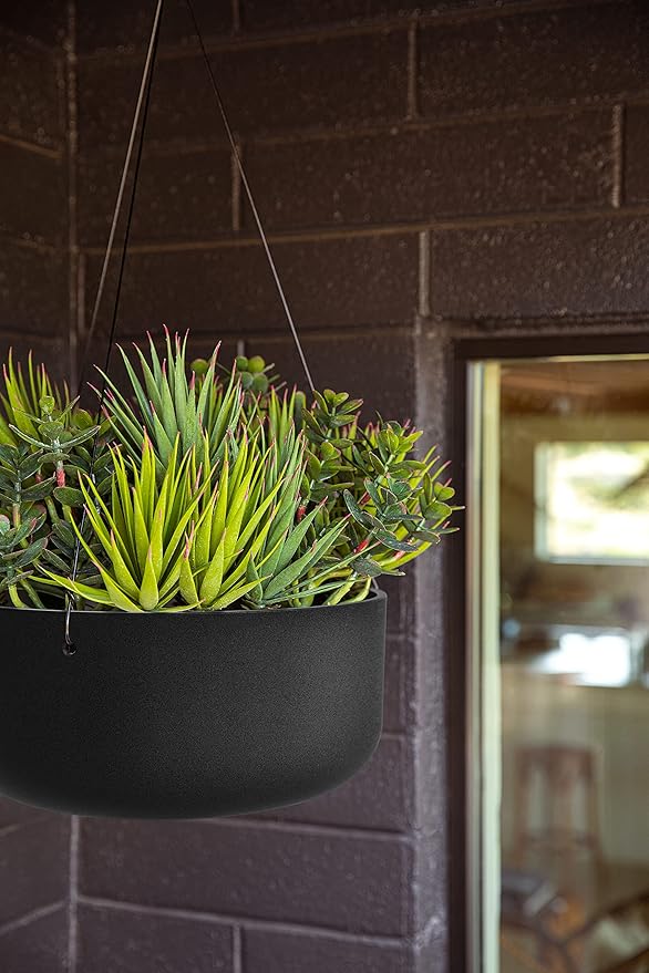 Veradek Mason Series Hanging Kona Planter - Round Planter for Outdoor Balcony/Patio | Made from Plastic-Stone Composite with Hanging Attachment | Modern Décor for, Flowers, Succulents, Small Plants VeradekOutdoor